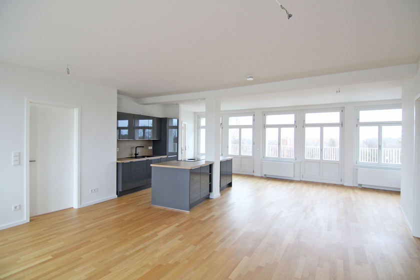 Wohnzimmer mit offener Küche